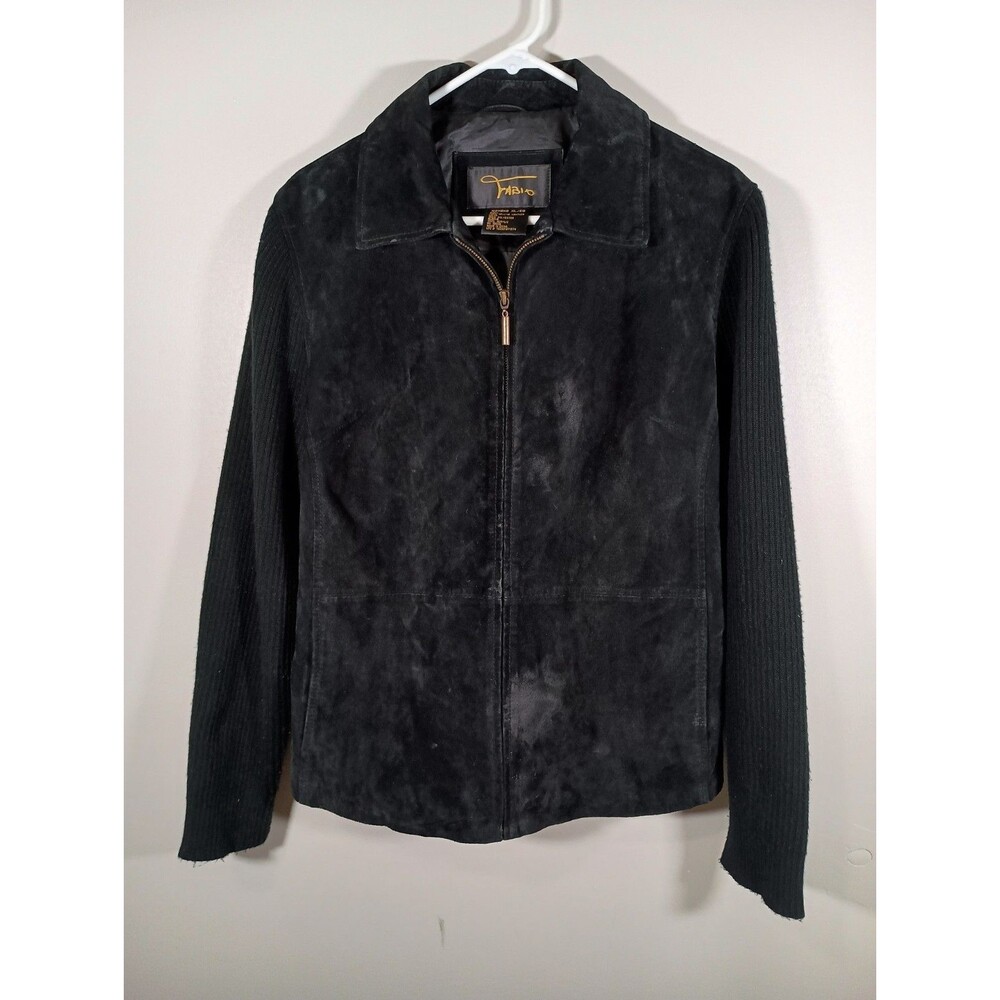 Vintage Fabio Womens Suede Jacket Ribbed Sleeves Size XL Black Leather Western